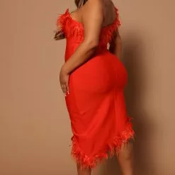 Fashion Nova Alana One Shoulder Feather Midi Dress - Orange -Fashion Nova Dresses Shop 07 28 22Studio7 RT 09 26 58 1 B16968 Orange 26934 JB