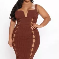 Fashion Nova No Cuts Given Bandage Midi Dress - Brown -Fashion Nova Dresses Shop 07 30 21Studio3 RM MJL 13 36 15 36 MD6674 Brown 7044 PLUS EH