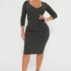 Fashion Nova In The Long Run Midi Dress - Charcoal