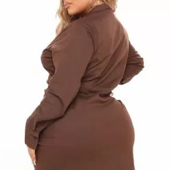 Fashion Nova Always In A Ruche Shirt Dress - Chocolate -Fashion Nova Dresses Shop 08 02 21Studio4 RT RL 10 28 59 28 D7681 Chocolate 5602 PLUS MH