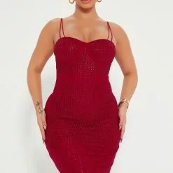Fashion Nova Bianca Embelllished Midi Dress - Wine