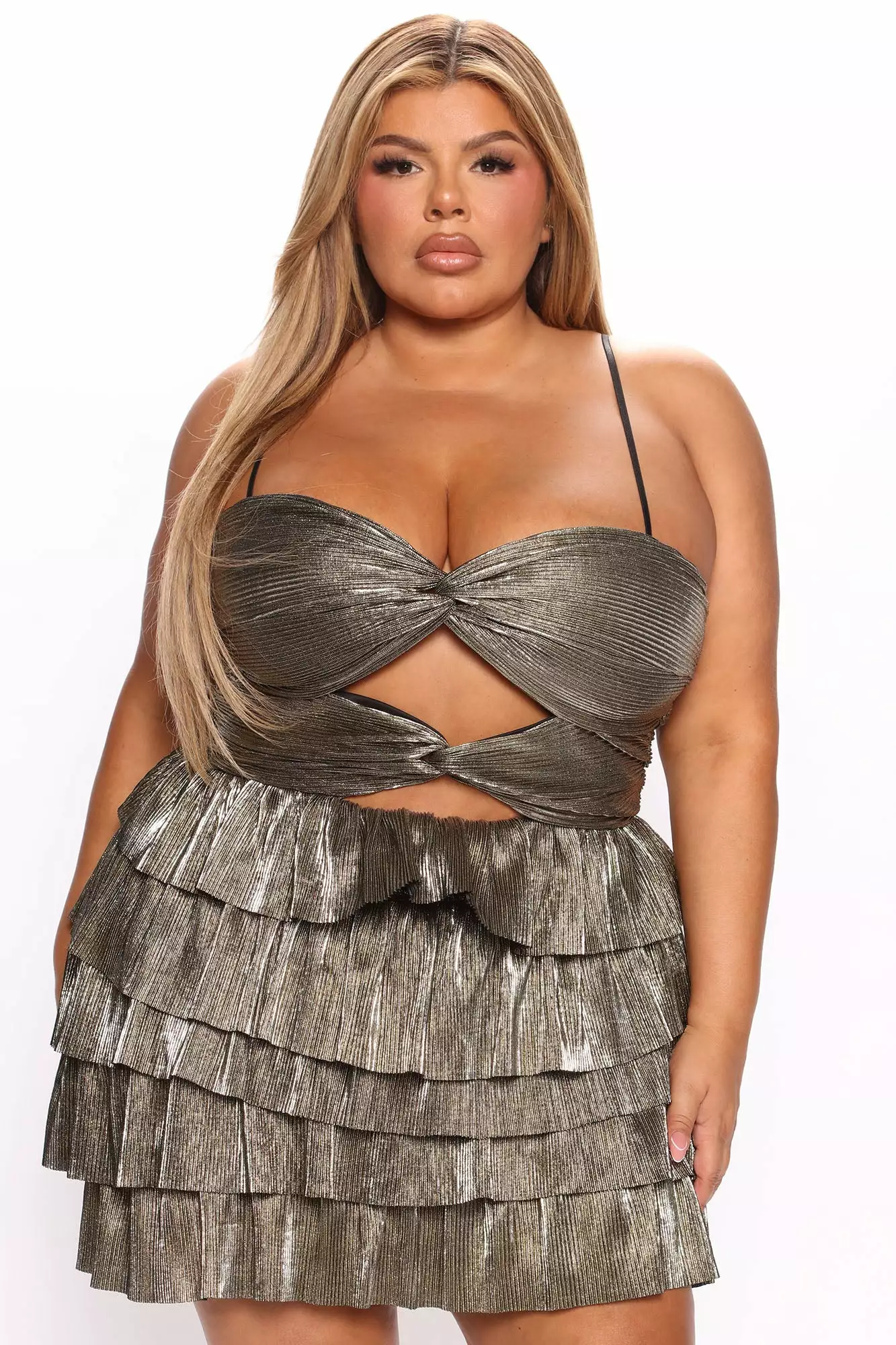 Fashion Nova Hillary Metallic Mini Dress - Gold - Image 6