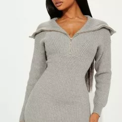 Fashion Nova Amika Sweater Mini Dress - Heather Grey