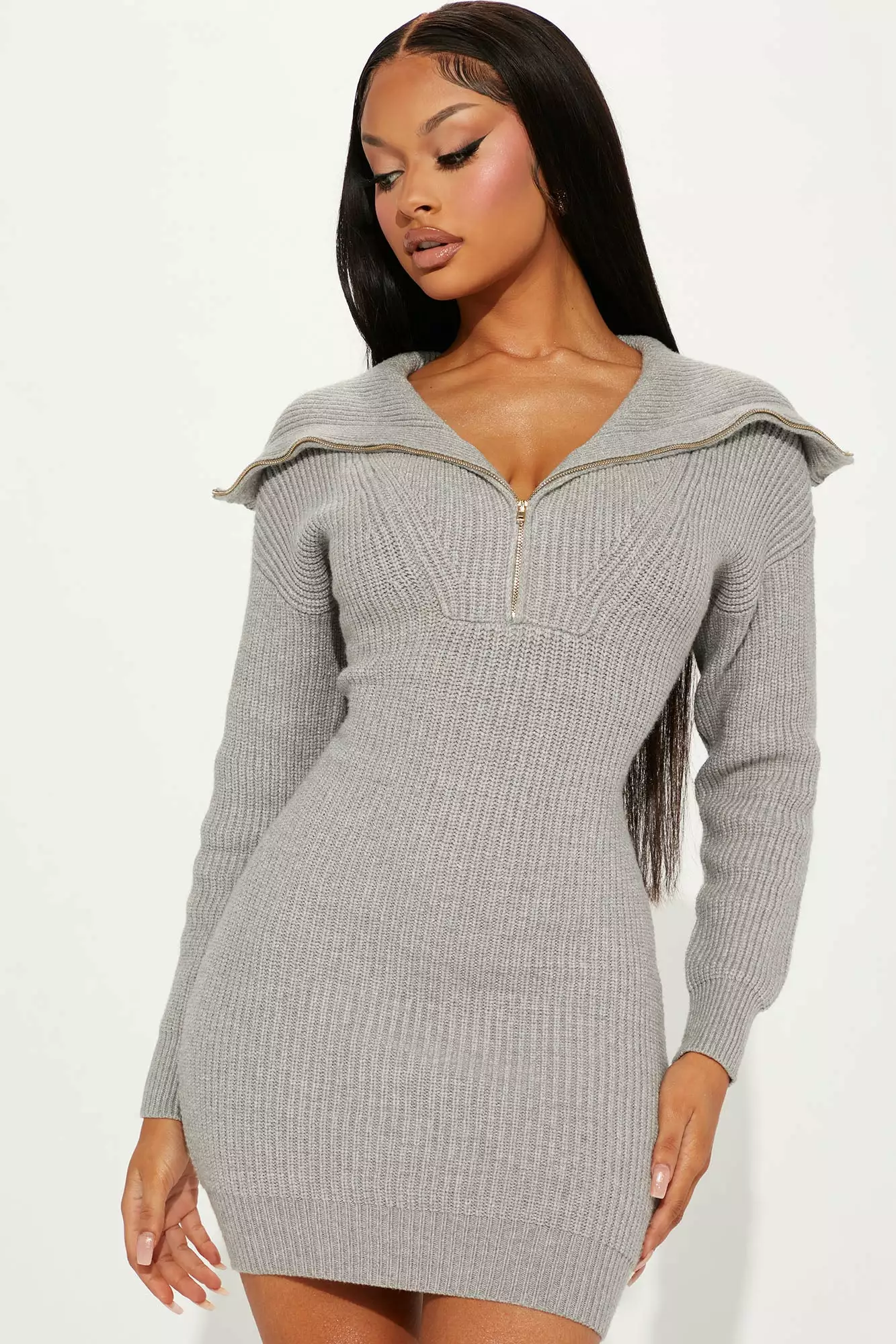 Fashion Nova Amika Sweater Mini Dress - Heather Grey 3 Fashion Nova Amika Sweater Mini Dress - Heather Grey