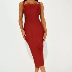 Fashion Nova Always Good Bandage Midi Dress - Rust