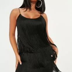 Fashion Nova Shake it Off Fringe Mini Dress - Black