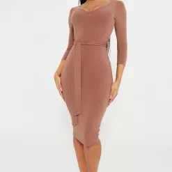 Fashion Nova In The Long Run Midi Dress - Camel