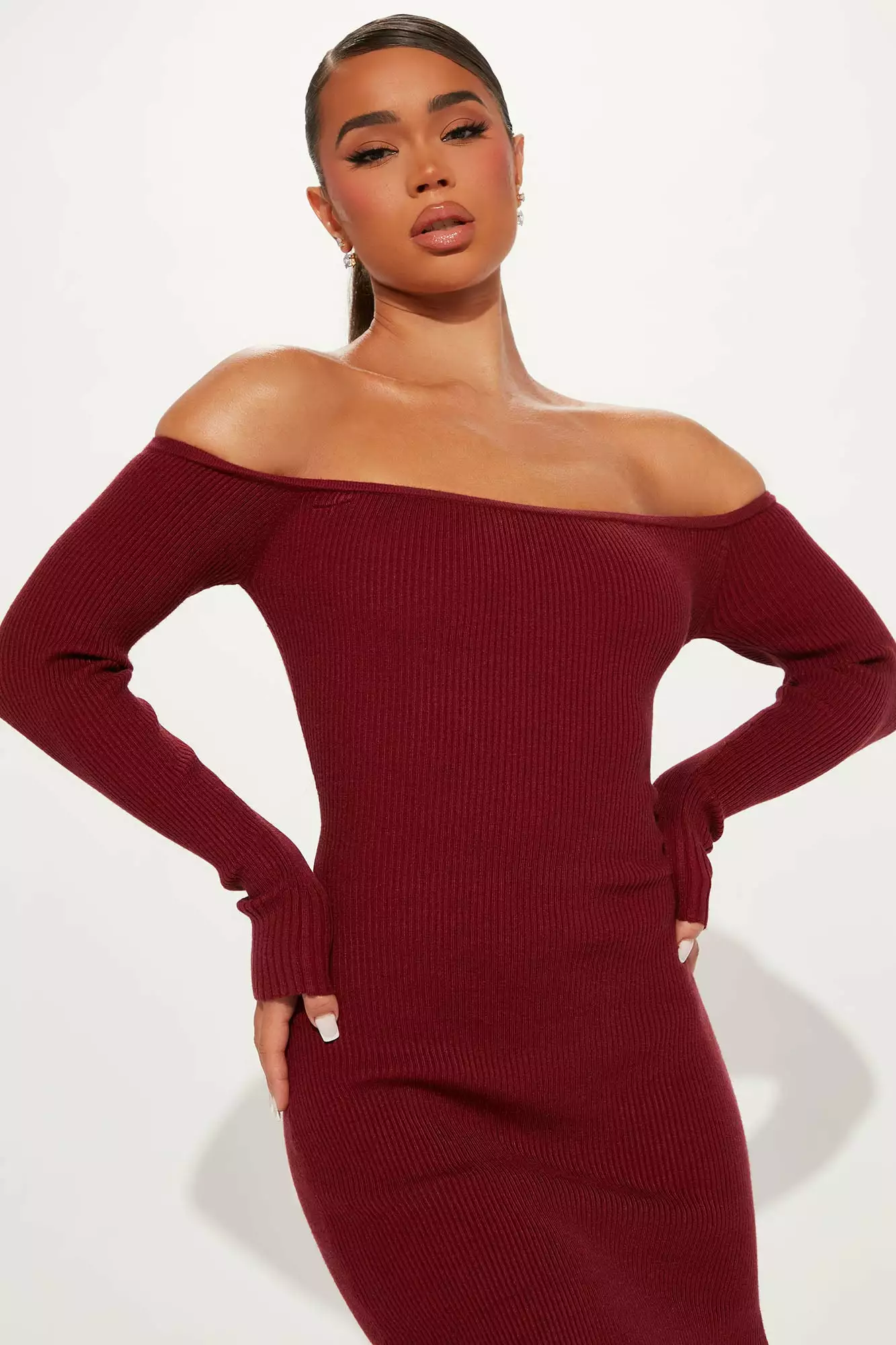 Fashion Nova Maldina Sweater Maxi Dress - Burgundy 4 Fashion Nova Maldina Sweater Maxi Dress - Burgundy - Image 2