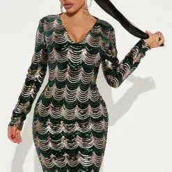 Fashion Nova Always Blessed Sequin Midi Dress - Hunter