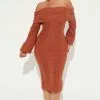 Fashion Nova Cozy Moments Sweater Dress - Cognac