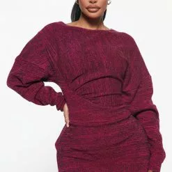 Fashion Nova Here For It Sweater Mini Dress - Plum