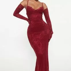 Fashion Nova Romance Glove Dress Set - Burgundy