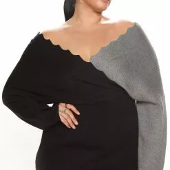 Fashion Nova Melinda Sweater Midi Dress - Black/combo -Fashion Nova Dresses Shop 08 05 22Studio7 DD AC 15 55 40 25 HM394FN Blackcombo 0291 PLUS JB