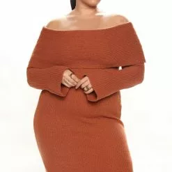 Fashion Nova Life Is A Dream Sweater Maxi Dress - Cognac -Fashion Nova Dresses Shop 08 05 22Studio7 DD AC 15 58 42 27 ID5160 Cognac 0305 PLUS JB