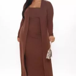 Fashion Nova Satisfied Ribbed Maxi Dress Set - Brown -Fashion Nova Dresses Shop 08 07 20Studio2 MA MJ 10 05 29 20 ST30001TD Brown 0548 PLUS WG
