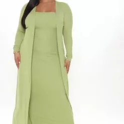Fashion Nova Satisfied Ribbed Maxi Dress Set - Green -Fashion Nova Dresses Shop 08 07 20Studio2 MA MJ 10 13 21 21 ST30001TD Green 0568 PLUS WG