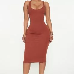 Fashion Nova Rachel Racerback Midi Dress - Brown