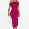 Fashion Nova Last Chance Feather Midi Dress - Magenta