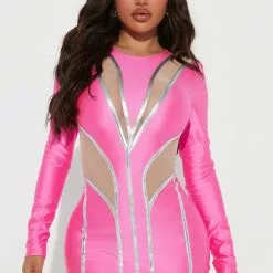 Fashion Nova Neon Lights Mini Dress - Neon Pink