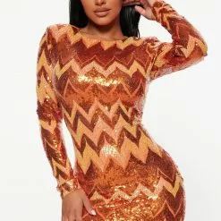 Fashion Nova Sarita Sequin Mini Dress - Orange