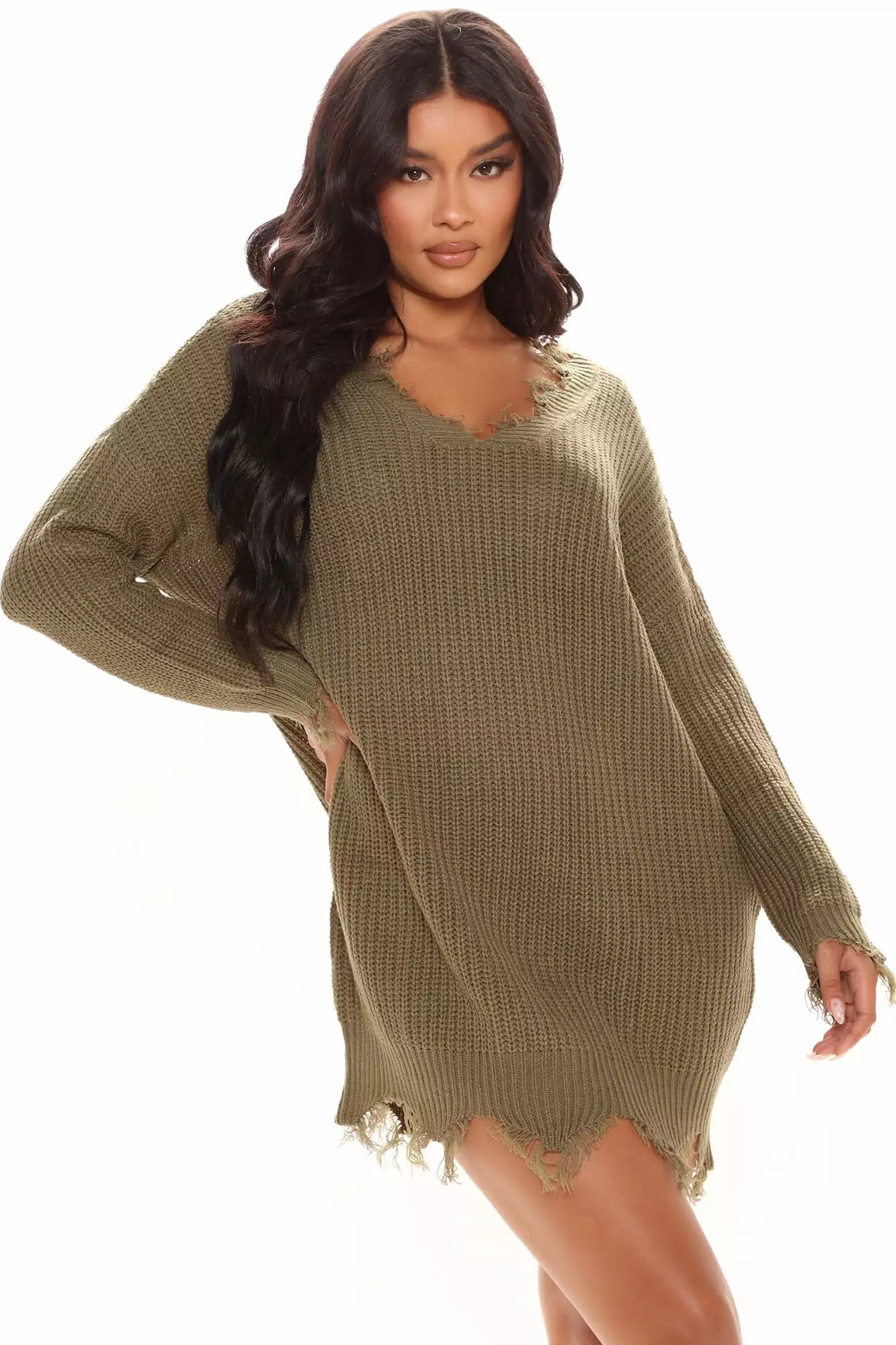 Fashion Nova Sarabeth Sweater Mini Dress - Olive 8 Fashion Nova Sarabeth Sweater Mini Dress - Olive - Image 6