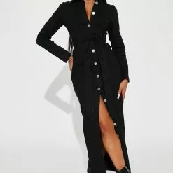 Fashion Nova Alyana Denim Maxi Dress - Black