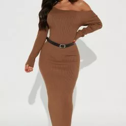 Fashion Nova Joselin Sweater Maxi Dress - Mocha