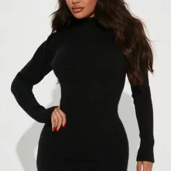 Fashion Nova Josie Sweater Mini Dress - Black