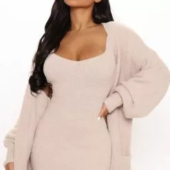 Fashion Nova Living In It Cozy Dress Set - Taupe -Fashion Nova Dresses Shop 08 11 20 AP CP 13 38 32 D6607C Taupe 48917 JK