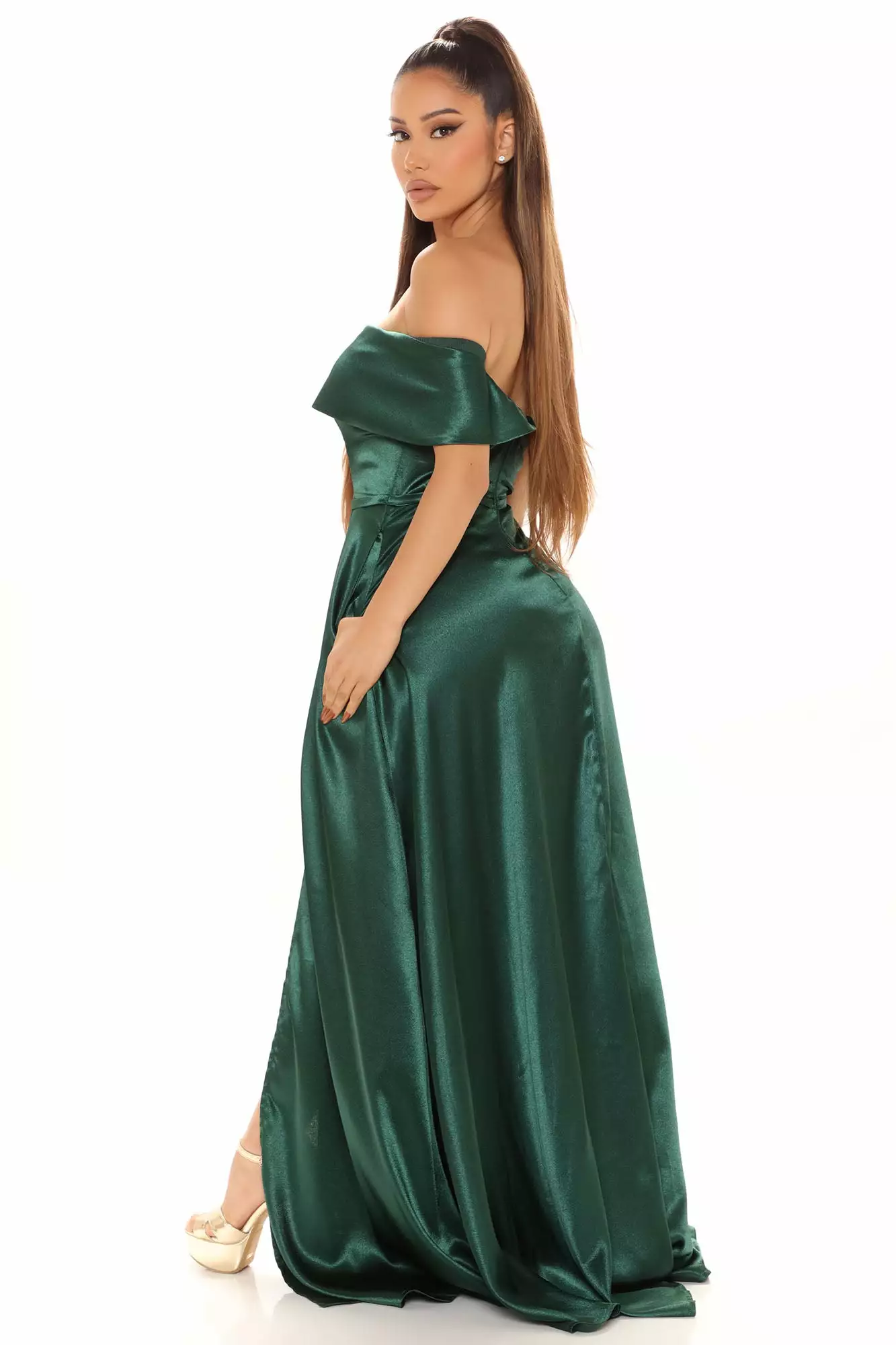 Fashion Nova Naomi Off Shoulder Maxi Dress - Emerald 5 Fashion Nova Naomi Off Shoulder Maxi Dress - Emerald - Image 3