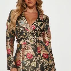 Fashion Nova Grand Gesture Jacquard Blazer Dress - Black/combo