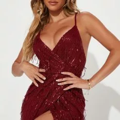 Fashion Nova Without Doubt Sequin Maxi Dress - Burgundy
