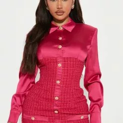 Fashion Nova Selina Tweed Mini Dress - Hot Pink