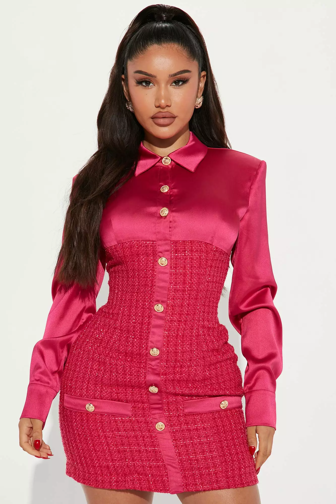 Fashion Nova Selina Tweed Mini Dress - Hot Pink 3 Fashion Nova Selina Tweed Mini Dress - Hot Pink