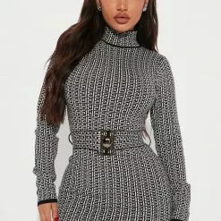 Fashion Nova Always Know Sweater Mini Dress - Black/White