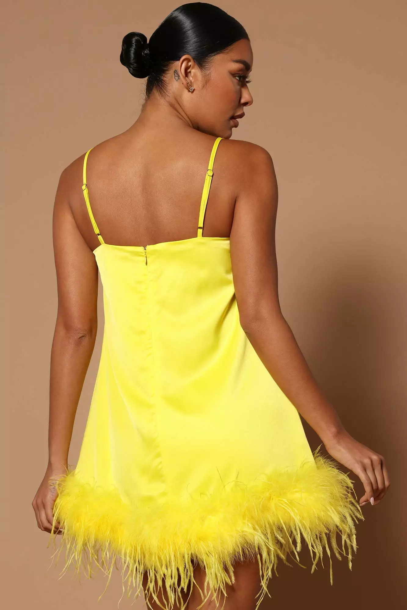 Fashion Nova Lilah Feather Trim Square Neck Mini Dress - Yellow 5 Fashion Nova Lilah Feather Trim Square Neck Mini Dress - Yellow - Image 3