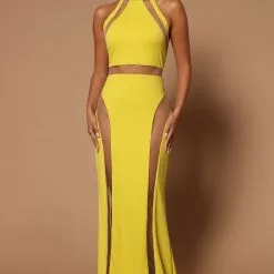 Fashion Nova Beth Mesh Cut Out Maxi Dress - Chartreuse
