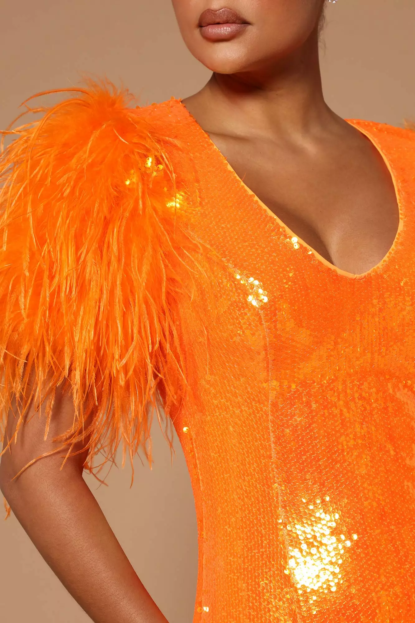 Fashion Nova Amina Sequin Feathered Mini Dress - Orange 5 Fashion Nova Amina Sequin Feathered Mini Dress - Orange - Image 3