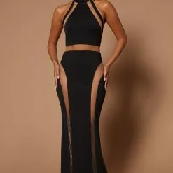 Fashion Nova Beth Mesh Cut Out Maxi Dress - Black