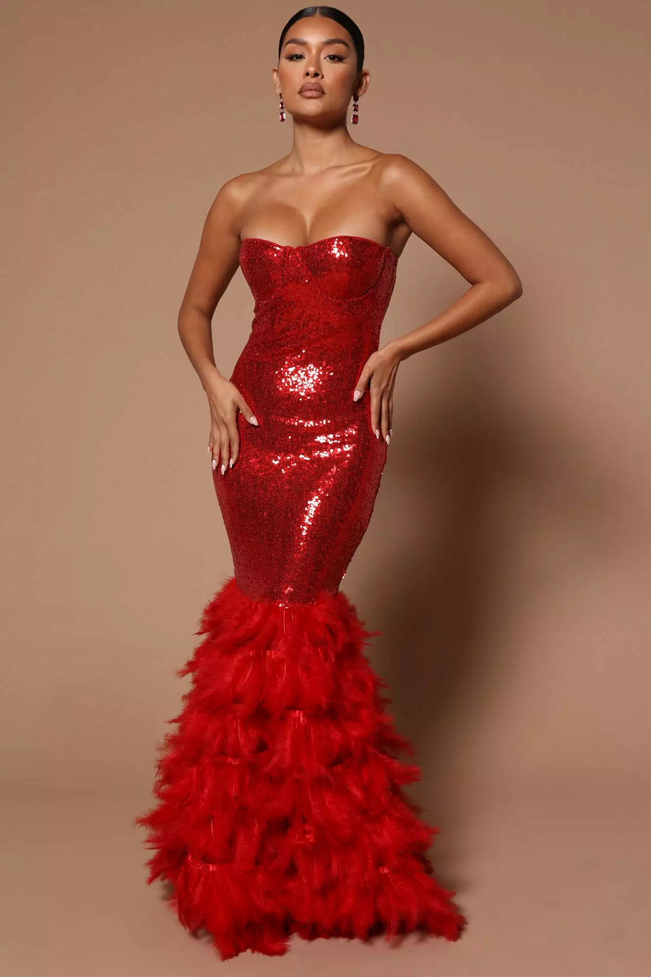 Fashion Nova Julianne Feather Sequin Maxi Dress - Red 3 Fashion Nova Julianne Feather Sequin Maxi Dress - Red