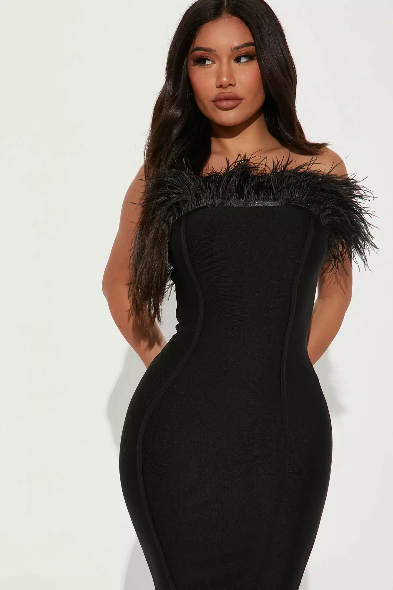 Fashion Nova Serena Bandage Feather Midi Dress - Black 4 Fashion Nova Serena Bandage Feather Midi Dress - Black - Image 2
