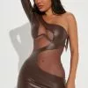 Fashion Nova My Scandal Faux Leather Mini Dress - Brown