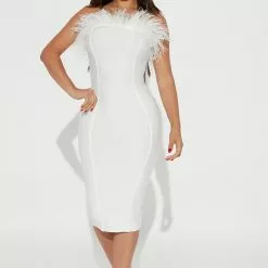 Fashion Nova Serena Bandage Feather Midi Dress - White