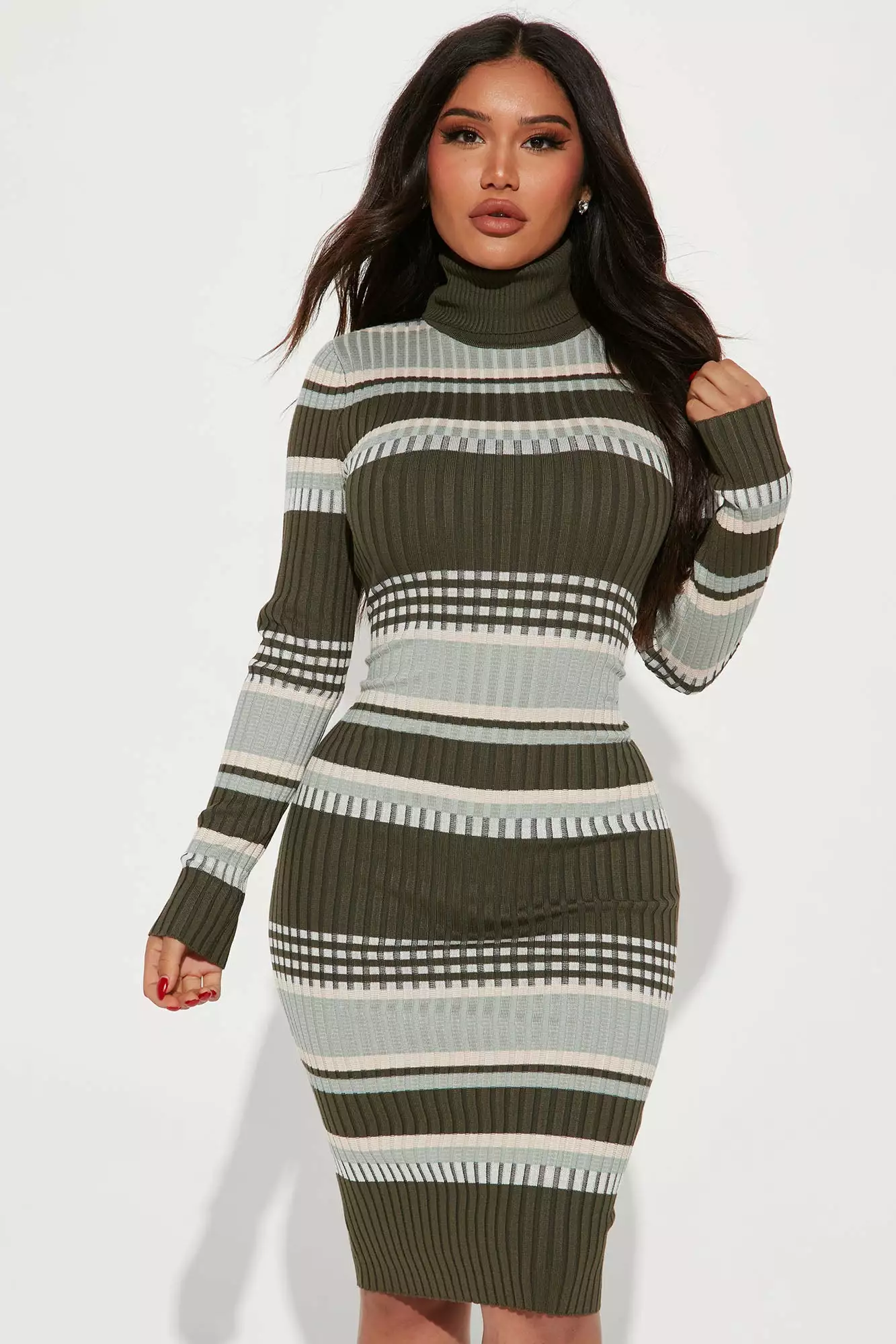 Fashion Nova Savy Striped Midi Dress - Olive/combo 4 Fashion Nova Savy Striped Midi Dress - Olive/combo - Image 2