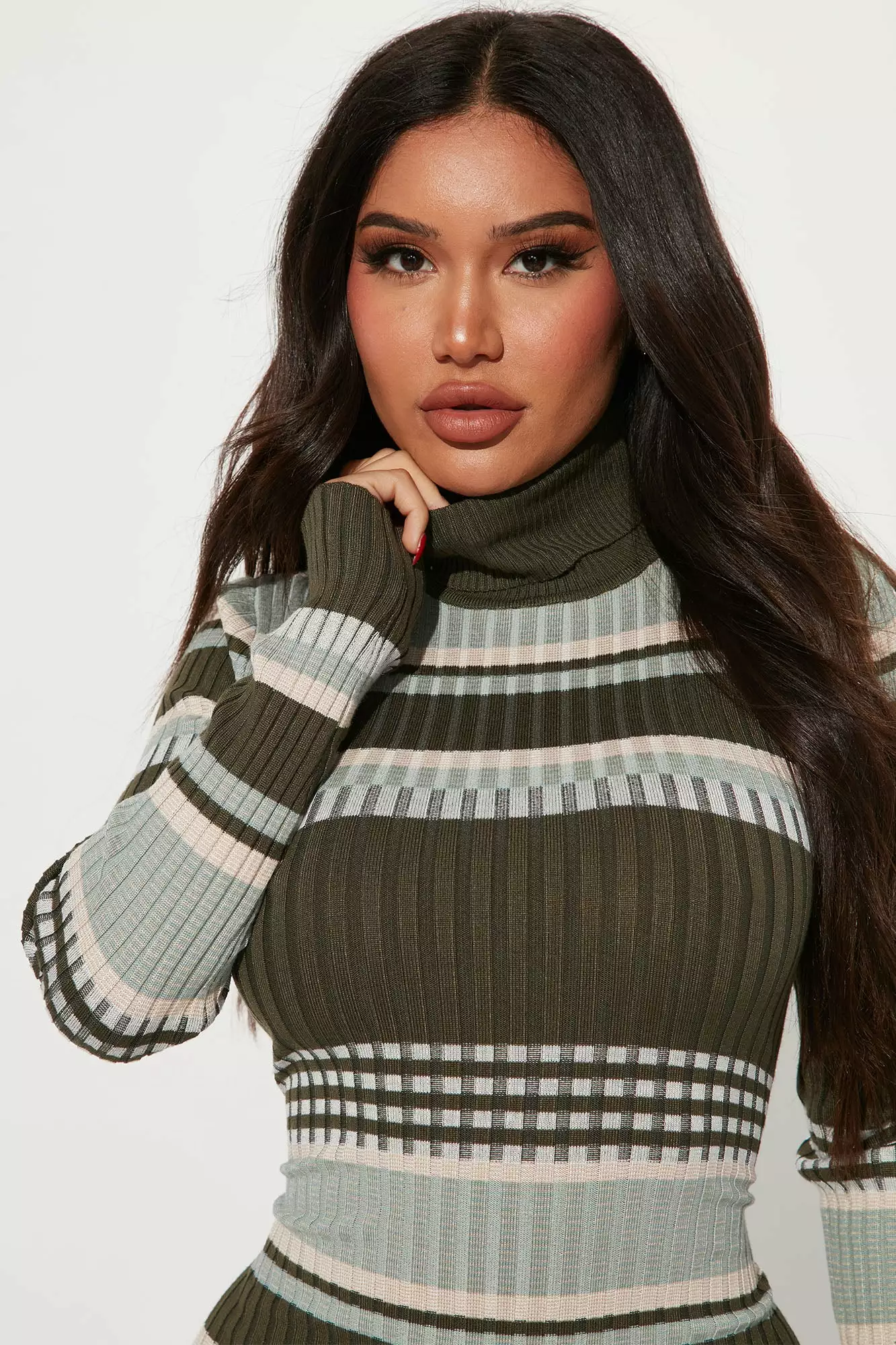 Fashion Nova Savy Striped Midi Dress - Olive/combo 5 Fashion Nova Savy Striped Midi Dress - Olive/combo - Image 3