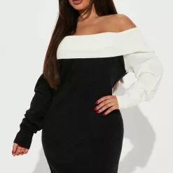 Fashion Nova Odessa Sweater Mini Dress - Black/White