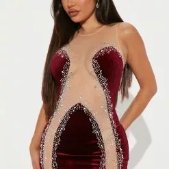 Fashion Nova Talk Of Town Velvet Mini Dress - Burgundy