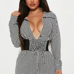 Fashion Nova Petite Make A Choice Shirt Dress - Black/White