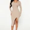 Fashion Nova Hot Cocoa Sweater Midi Dress - Taupe
