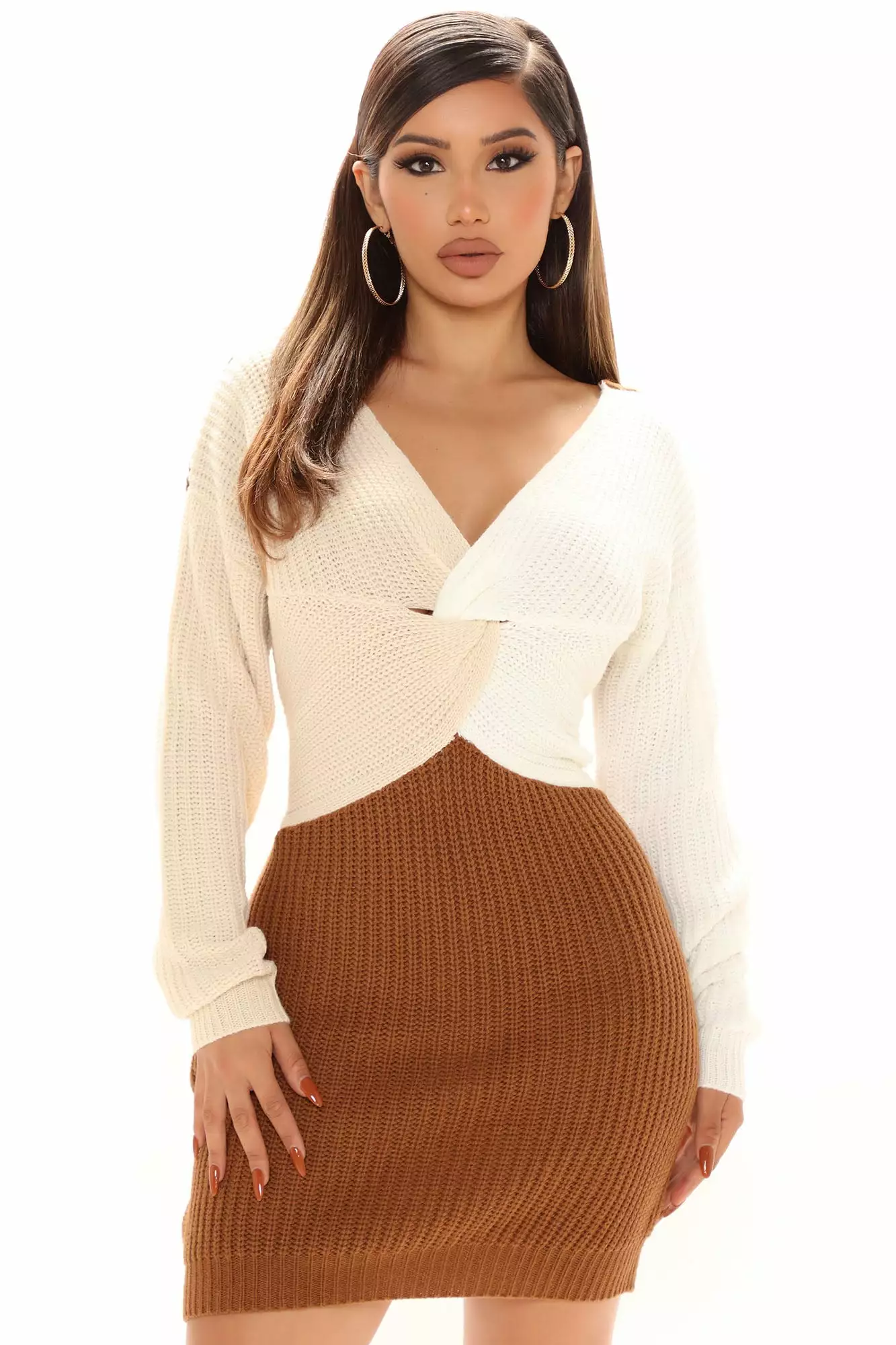 Fashion Nova Split It Sweater Mini Dress - Brown/combo 6 Fashion Nova Split It Sweater Mini Dress - Brown/combo - Image 4